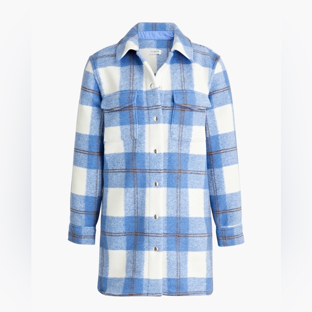 J.Crew Blue Plaid Longline Shirt-Jacket - Size Large